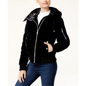 BCBGeneration Black Velvet Hooded Puffer Bomber